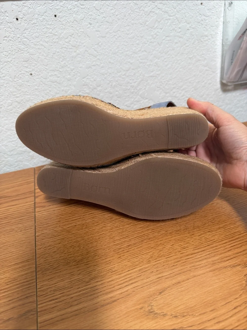 Born Blue Suede Espadrille Wedge with Brown Elastic Cross Straps